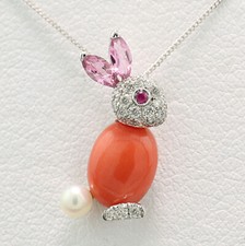 Wert 1.750 Euro  Korall Brillant Edelstein Anhänger  "Hase"   750 Gold Neu