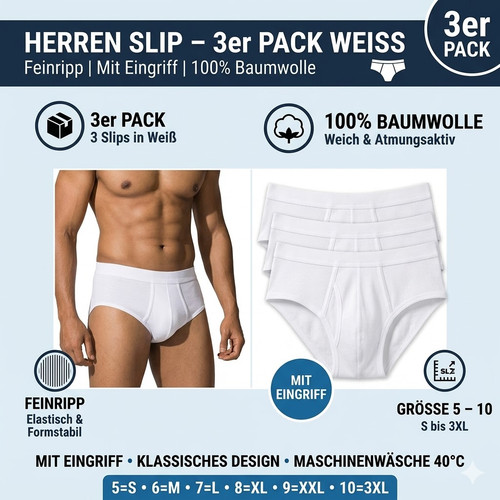 Herren slip 3er pack weiß - slip,