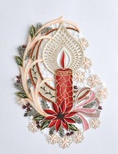 Scheibengardine Fensterbild Kerze Weihnachten Plauen Stickerei Stangendurchzug