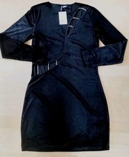 Gr. L 40/42/44 H&M DIVIDED schwarzes Samt-Minikleid Kleid kurz Cut-outs Strass