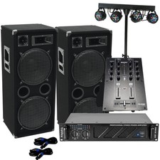 Das PA-SET 77.2  PA Anlage DJ 3Wege 4 x30cm Bass Musikanlage Bluetooth LED Licht