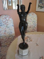 Akt-Bronze-Skulptur "NAKTE TÄNZERIN" von Alfred Thiele-1917-60 cm Marmorsockel