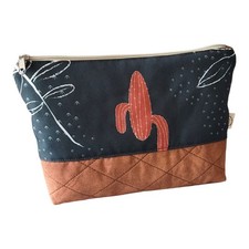 Kosmetiktasche Kulturbeutel Handmade Kulturtasche Damen Braun Schwarz Orange 