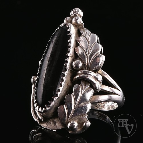 Navajo onyx feder silberring - onyx,