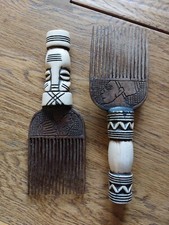 2x afrikanisch Kamm Holz Knochen Afrokamm Afrika Rarität