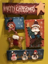 großes Schild Türschild Türdekoration Nikolaus Wandbehang Holz Weihnachten X-Mas