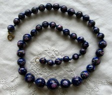 ALTES COLLIER - VENEZIANISCHE PERLENKETTE - BLAU/ROSEN - GEKNOTET - GLAS - 47 cm