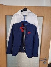 Jacket /Sakko/Blazer blau m.weissem Hemd Gr.140 +Fliege +Gürtel Kommunion