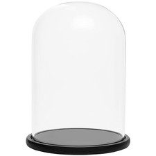Glas Glocke Glaskuppel Groß mit Holzboden Schwarz – 30cm Dekorative Glashaube