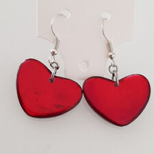 1 Paar Ohrringe Hänger Capiz Muschel Herz Länge 4 cm rot Größenwahl K 229 b