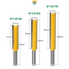 8mm Schaft 1/2inch Lange Gerade Holzbearbeitung  Bündiger Schaftfräser Oberfräse