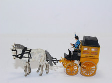 hf1469, Alte Preiser Figuren Pferdefuhrwerk 2er Gespann Postkutsche TOP H0 1:87