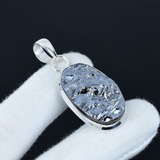 Natürlich Schungit Edelstein Handgemacht 925 Sterlingsilber Pendel Jewelry Gift