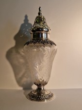 Antiker Zucker/Puderzuckerstreuer Glas Sterlingsilber floral...Vermutlich 164 Gr