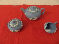 WEDGWOOD Jasperware Miniatur Tee Set, Kanne, Zucker & Milch, England original