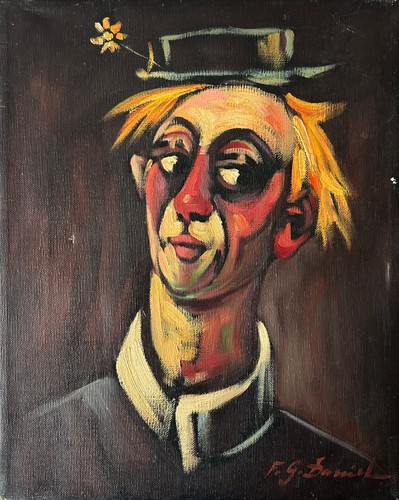 ölbild porträt mann mit hut - Ölbild,