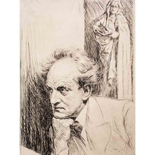 Karl Bauer Gerhard Hauptmann Porträt Schriftsteller signiert Radierung vor 1900