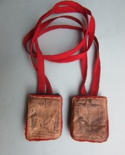 altes BREVERL religiöser Schutzbrief 2 Stoffrechtecke mit Kupferstichen