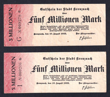 Kreuznach - 2 x 5 Millionen Mark - Serie G + I - 10.8.1923