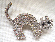 kleine Strass Brosche-- KATZE-
