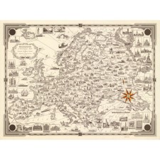 1938 Ernest Dudley Chase Bildkarte von Europa Leinwand Wandbild Kunstdruck Poster