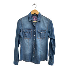 Fior da Liso Jeansbluse Damen Gr 34 Modell Jessi Strass 100% Baumwolle Elegant B