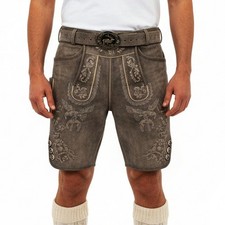 Trachten Lederhose Herren Dunkle  Ziegenleder Gürtel Stickerei Oktoberfest 46–64