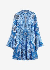 Jerseykleid mit Cut-Out Gr. 36/38 Blau Weiß Mini-Kleid Langarm Casual-Dress Neu*