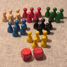 30 Spielfiguren in 6 Farben + 2 Augenwürfel Holz Ersatz Spiele Zubehör