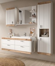 Badmöbel Set komplett MIT WASCHBECKEN Badezimmer in weiß Eiche Soft-Close Sopela