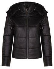 Damen Puffer Leder Bomberjacke