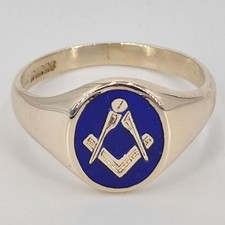Freimaurerring aus 375er Gold und blauer Emaille aus 1986