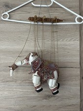 Elefant Marionette weiß Holz Handarbeit Elefant bewegl. an Schnüren Deko Vintage