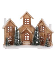 LED-Deko-Haus Weihnachtsdeko mit Beleuchtung Batteriebetrieben Holz H 38 cm