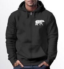 Zip-Hoodie Sweatjacke mit Kapuze Wandern Bär Line-Art Print Aufdruck Zipjacke