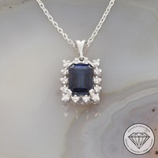 Wert 1150 € Brillant Saphir Anhänger mit Kette 585 14 Karat Weiß Gold xxyy