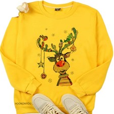 Damen Freizeit Weihnachts Pullover - Lange Ärmel Sweatshirt Rundhals