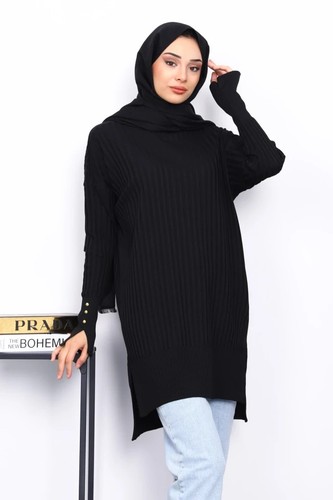 Schwarze strick tunika - schwarze, –