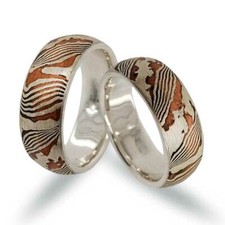 Ein paar Mokume Gane Trauringe, Silber- Kupfer, Oberfläche angeätzt (AMG004)