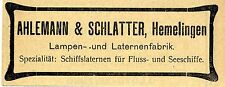 Ahlemann & Schlatter Hemelingen Lampen- und Schiffslaternen Annonce von 1907