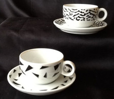 2 x ASA Selection Mokkatasse Espressotasse mit Untertasse schwarz weiß Dekor