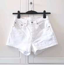 Jeans Shorts Levis 501 Original Denim Weiß Knöpfe Damen Größe 27