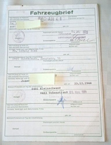 Fahrzeugbrief kfz brief 1979 - kfz,