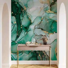 Fototapete Vlies Aquarelloptik Marmoroptik Steinoptik Grün Gold 81681 (5,58€/1qm