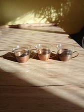 Teetasse 3 Stück Vintage Kupfer  mit  Messinggriff und Innenglas 
