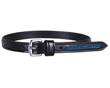 QHP Sporenriemen Las Vegas Schwarz/Skyblau mit Lack