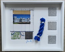 Christo - Collage Verhüllter Reichstag - Grafik, signiert, Stoff, Seil