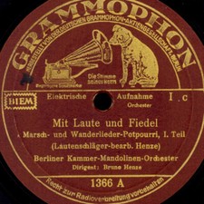 BERLINER KAMMER-MANDOLINEN-ORCH. Mit Laute und Fiedel -Wanderlieder- 78rpm S7488