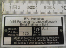 Typenschild Simson SL1 Mofa