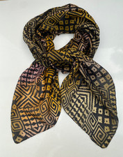 Leichtes Damen Seidentuch kariert schwarz orange braun rosa Tuch Kopftuch 95x95